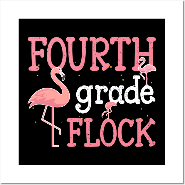 Flamingo 4th Fourth Grade Back To School Wall Art by kateeleone97023